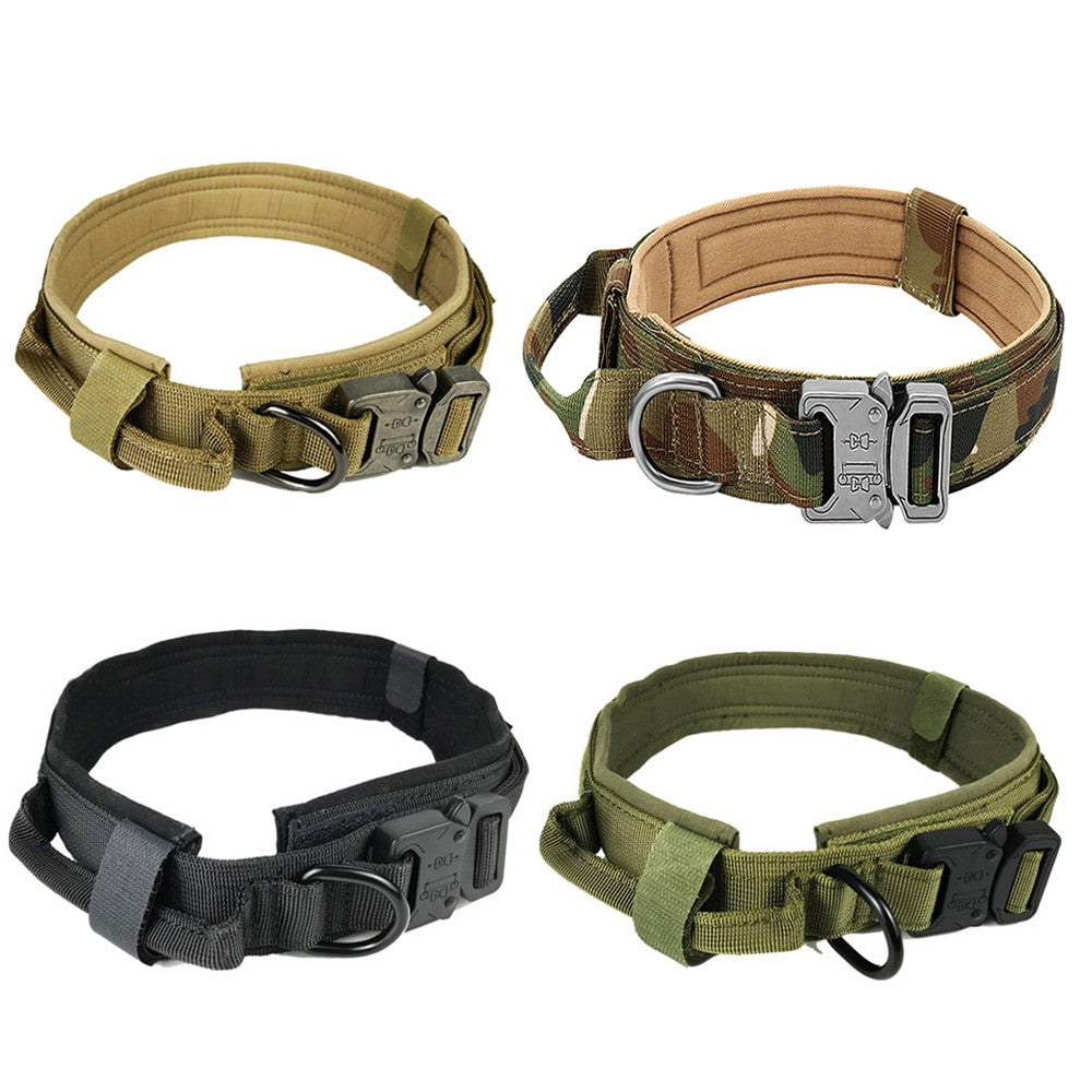 Dog Tag Nylon Tactical Collar With Handle Training Personalized-2