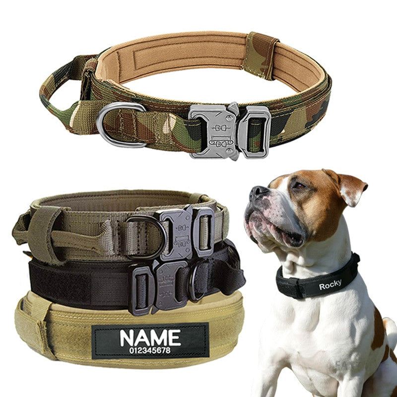 Dog Tag Nylon Tactical Collar With Handle Training Personalized-0