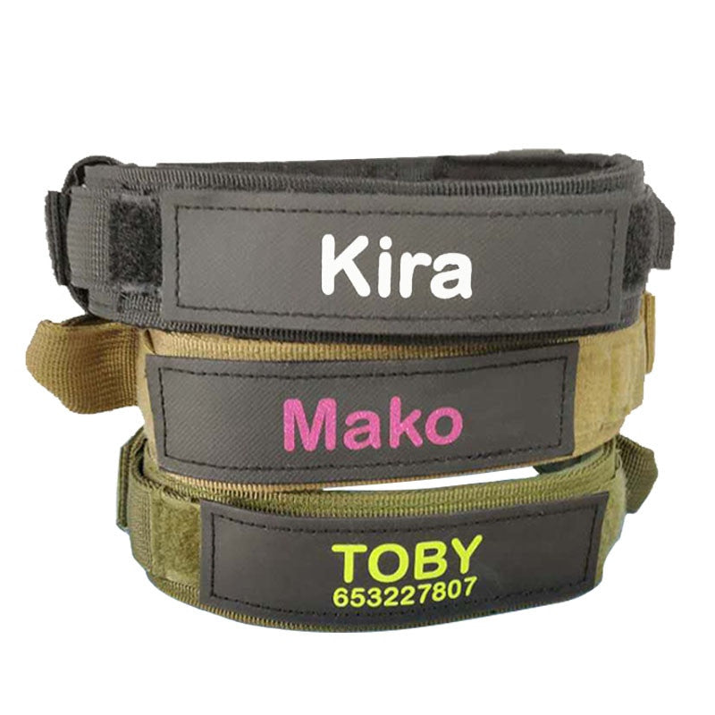 Dog Tag Nylon Tactical Collar With Handle Training Personalized-1