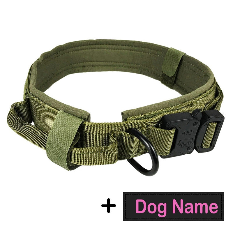 Dog Tag Nylon Tactical Collar With Handle Training Personalized-16