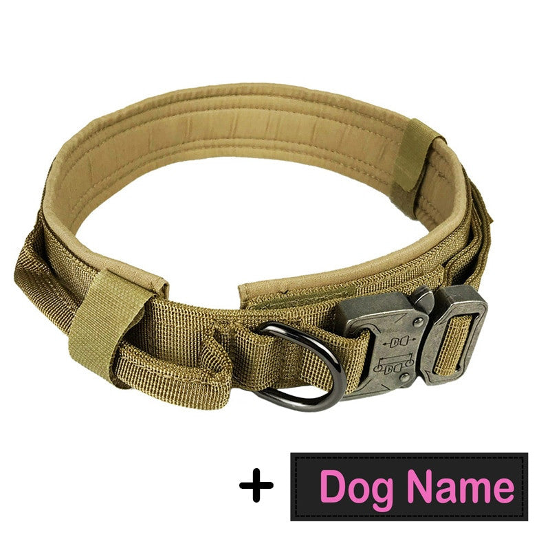 Dog Tag Nylon Tactical Collar With Handle Training Personalized-12